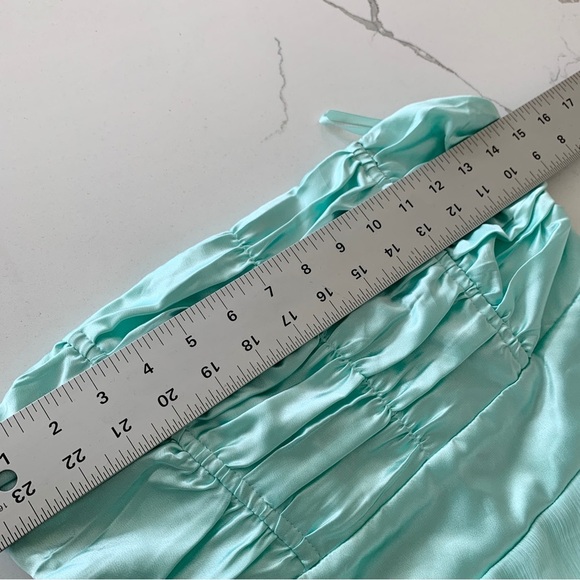 Mint Green Satin Layered Ruffle Chiffon Strapless Party Mini Dress - Picture 9 of 14